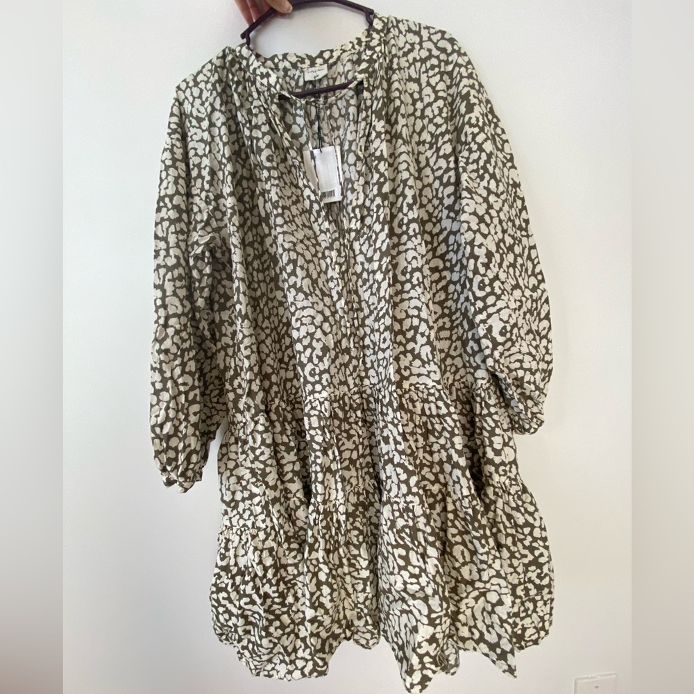 H&M hm Tiered Patterned Wide-cut V neck Tunic Mini Dress Cotton Cover Up XS NWT - Picture 14 of 16